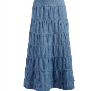 Cotton Denim tiered maxi skirt